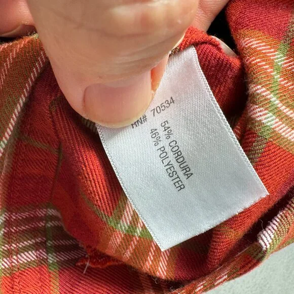 Orvis Heavyweight Orange Green Plaid Field Flannel Button Down Shirt Large - Picture 4 of 10